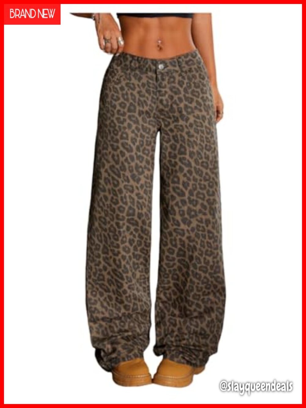 Floerns Cheetah Wide Leg High Waisted Baggy Denim Jeans